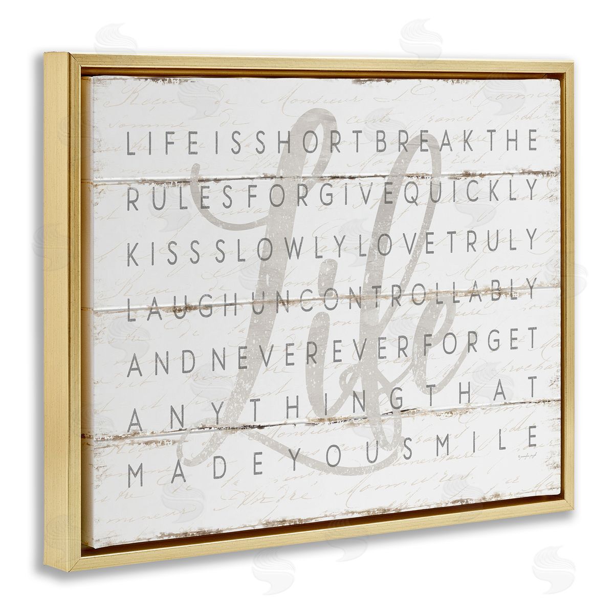 Life Is Short Sentiment Gold Floating Frame Canvas Wall Art, Home Decor by Jennifer Pugh