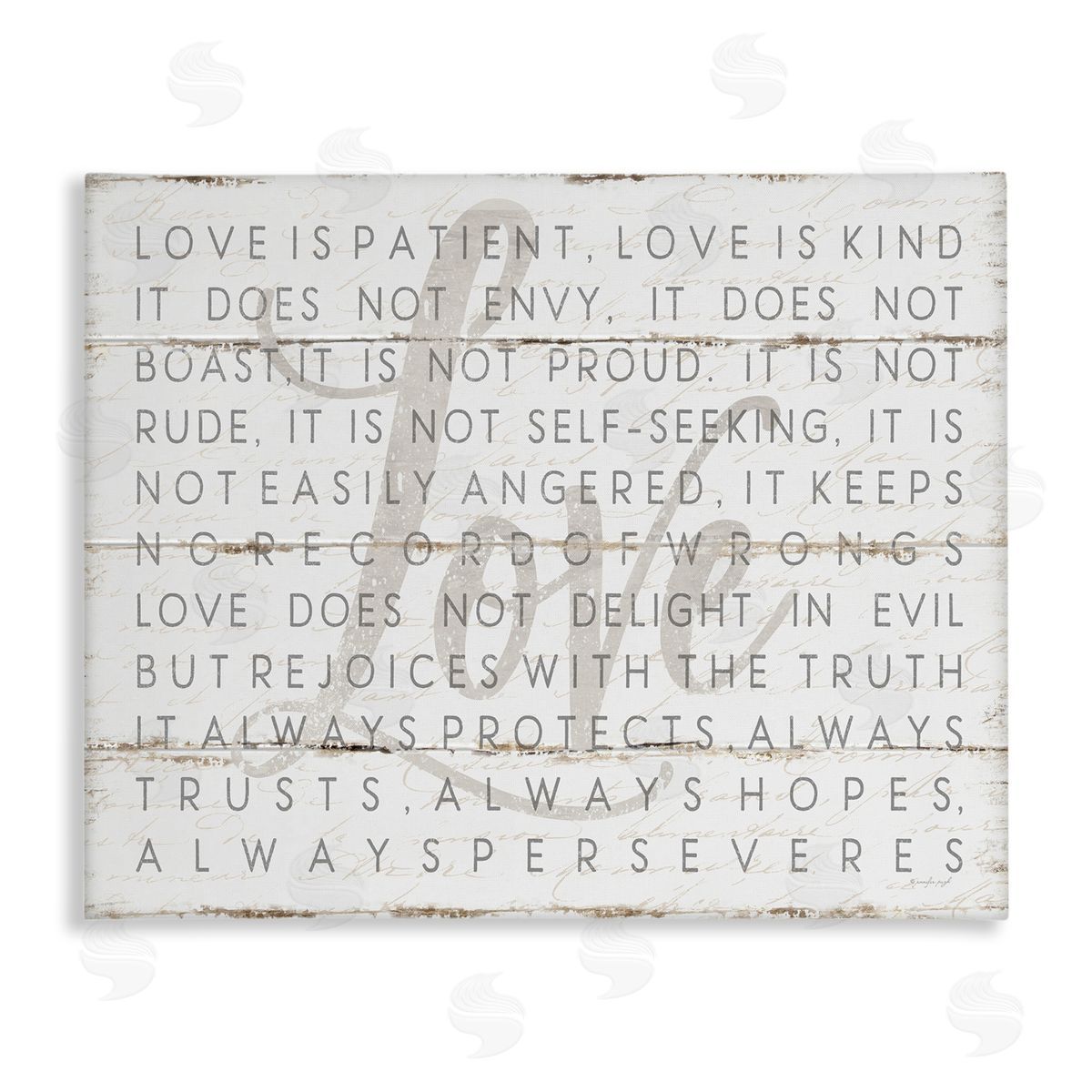 Love Is Patient Grey on White Planked Look Canvas Wall Art, Home Decor by Jennifer Pugh