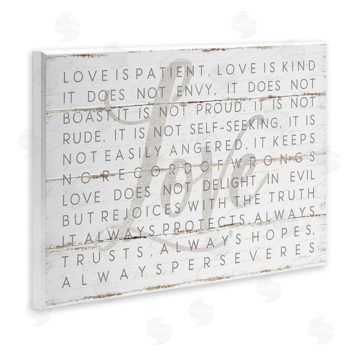 Love Is Patient Grey on White Planked Look Wood Plaque Wall Art, Home Decor by Jennifer Pugh