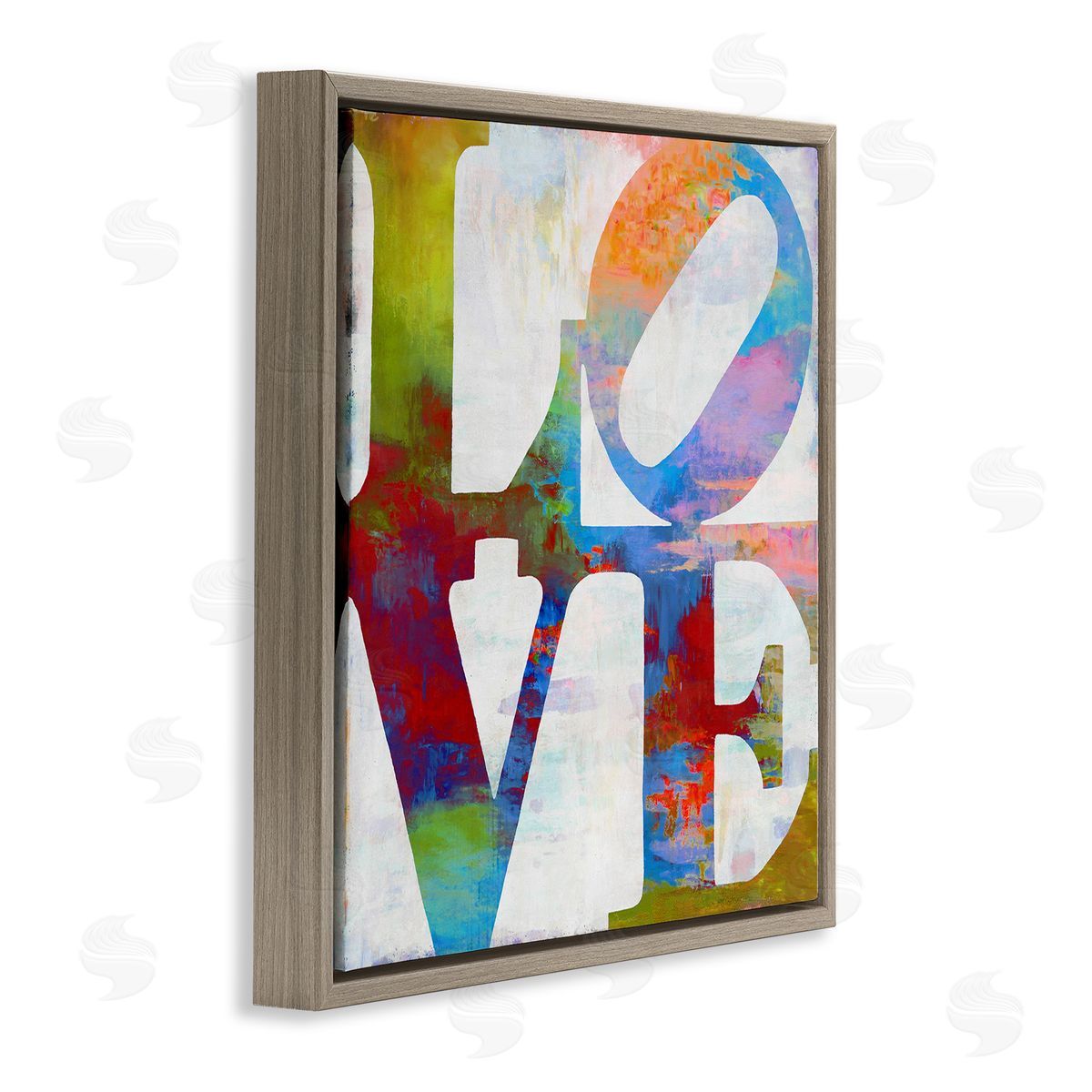 Love Rainbow Background Typography Brown Floating Frame Canvas Wall Art, Home Decor by Jamie MacDowell