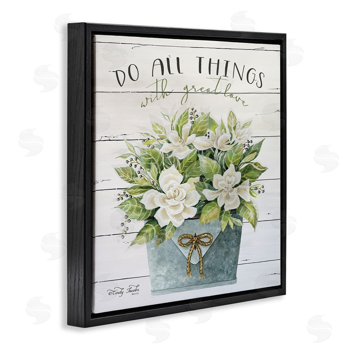 All Things With Love Floral Magnolia Black Floating Frame Canvas Wall Art, Home Decor by Cindy Jacobs