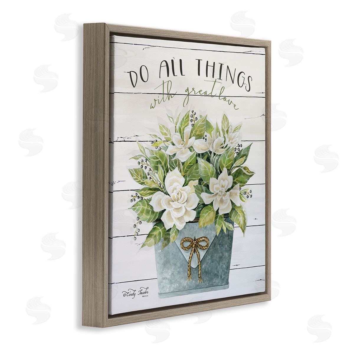 All Things With Love Floral Magnolia Brown Floating Frame Canvas Wall Art, Home Decor by Cindy Jacobs