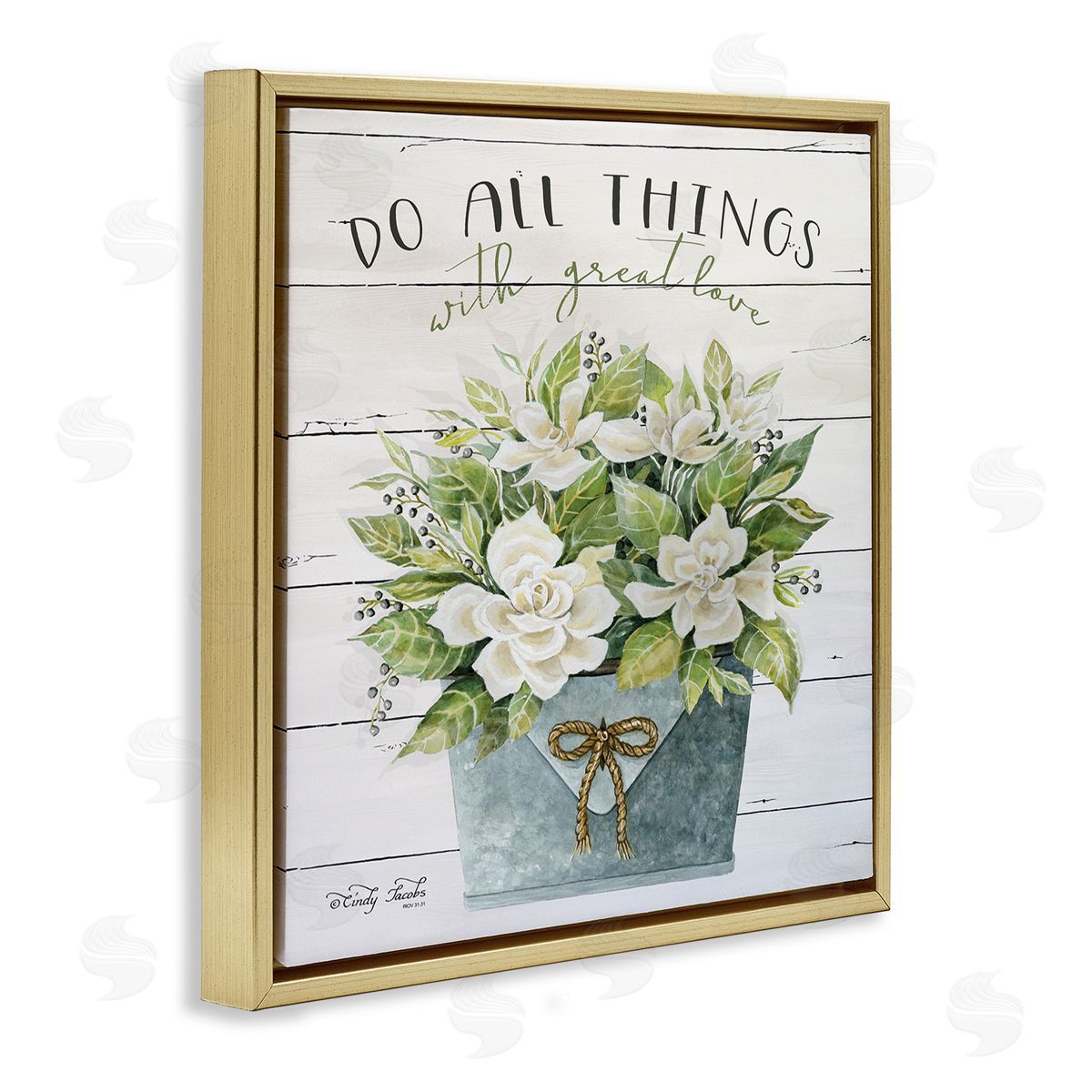 All Things With Love Floral Magnolia Gold Floating Frame Canvas Wall Art, Home Decor by Cindy Jacobs