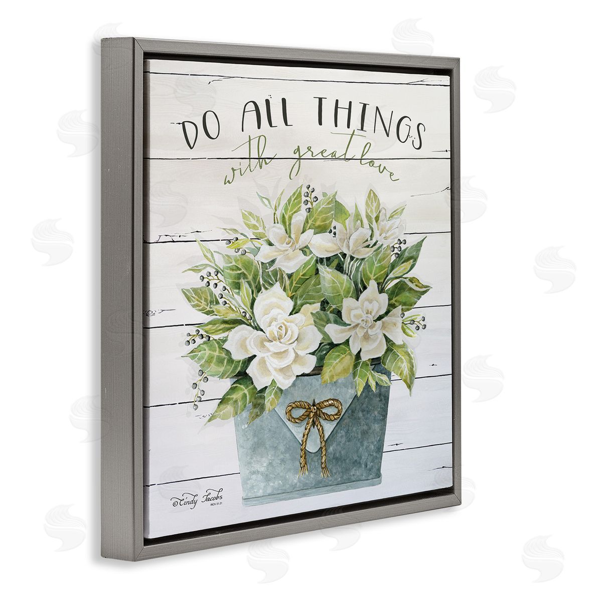 All Things With Love Floral Magnolia Grey Floating Frame Canvas Wall Art, Home Decor by Cindy Jacobs