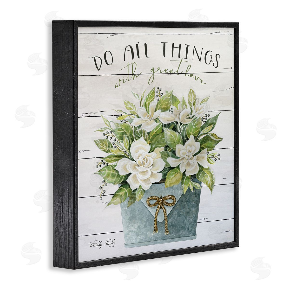 All Things With Love Floral Magnolia Black Frame Print Wall Art, Home Decor by Cindy Jacobs