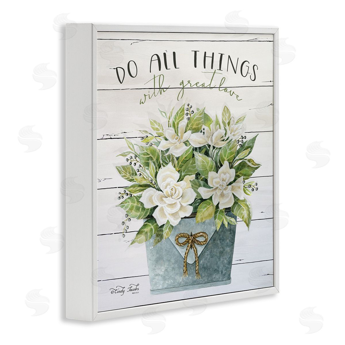 All Things With Love Floral Magnolia White Frame Print Wall Art, Home Decor by Cindy Jacobs