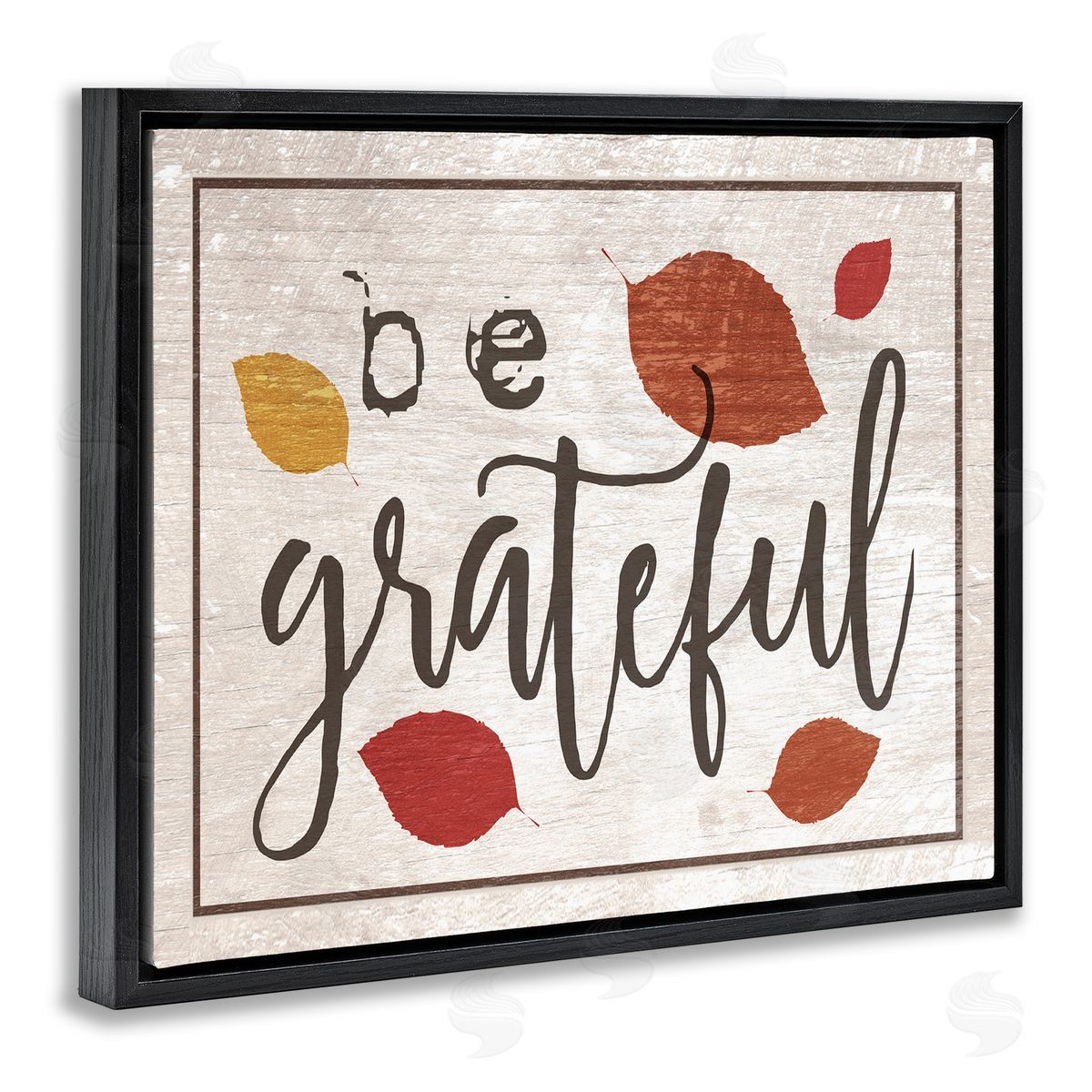 Be Grateful Fall Leaves Typography Black Floating Frame Canvas Wall Art, Home Decor by Stupell Studio