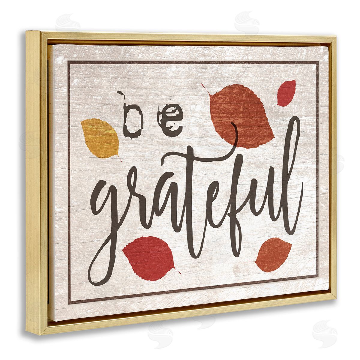 Be Grateful Fall Leaves Typography Gold Floating Frame Canvas Wall Art, Home Decor by Stupell Studio