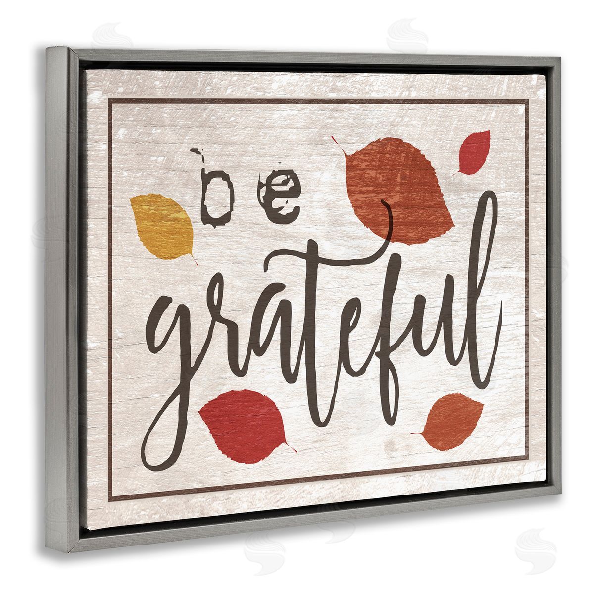 Be Grateful Fall Leaves Typography Grey Floating Frame Canvas Wall Art, Home Decor by Stupell Studio