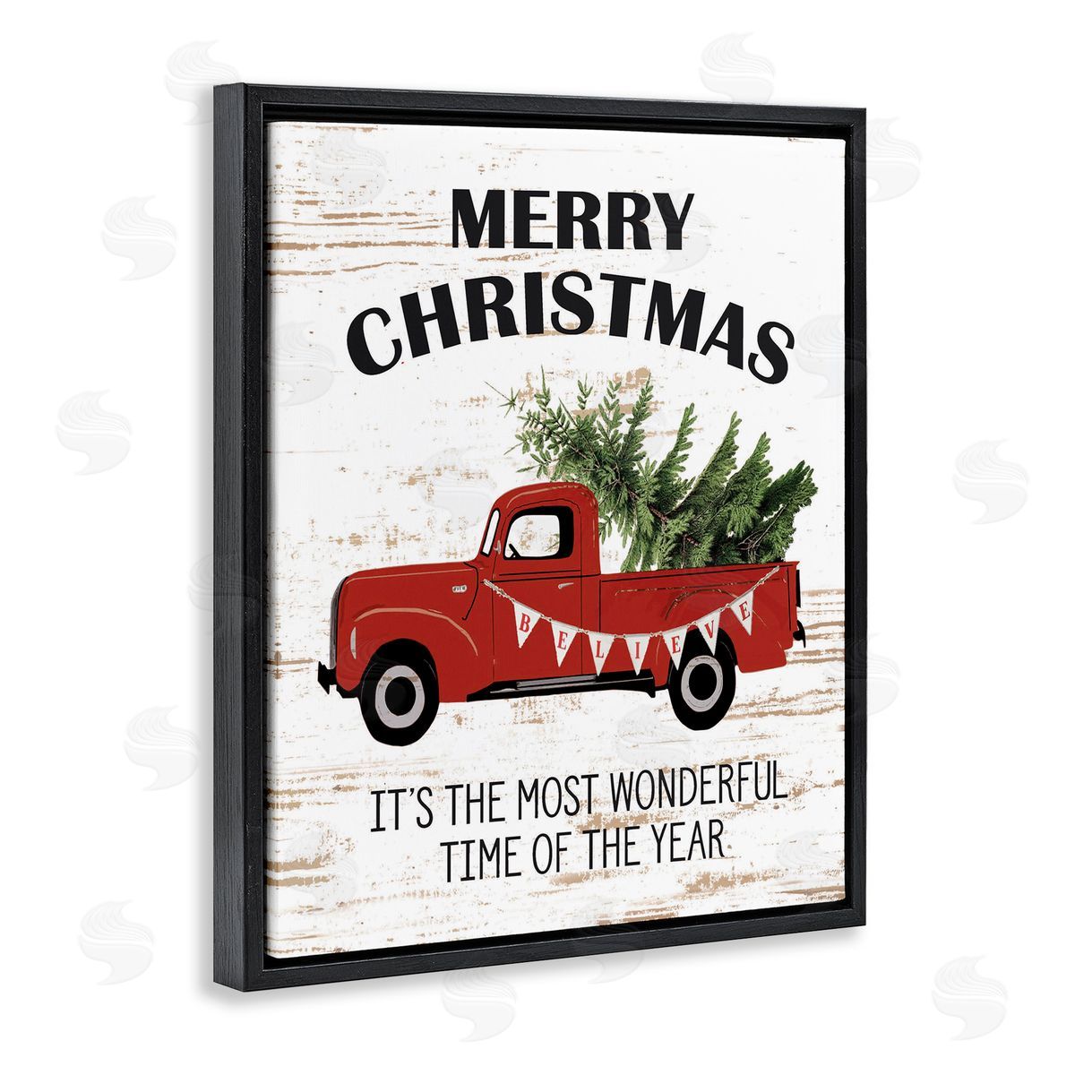 Christmas Most Wonderful Time Vintage Truck Black Floating Frame Canvas Wall Art, Home Decor by Lettered and Lined