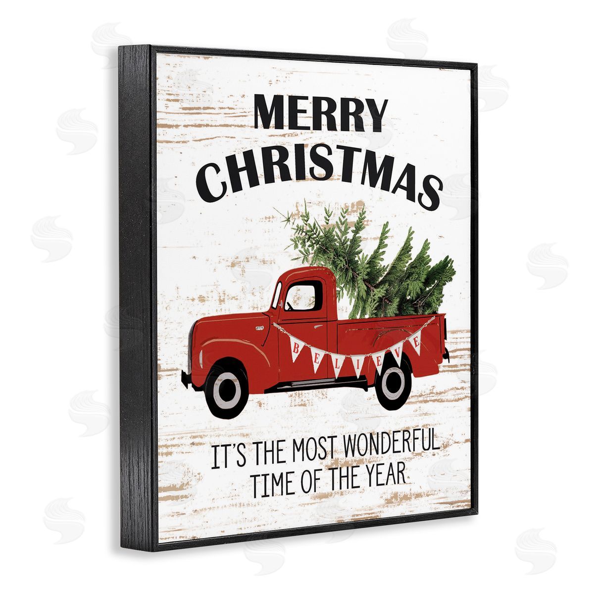 Christmas Most Wonderful Time Vintage Truck Black Frame Print Wall Art, Home Decor by Lettered and Lined