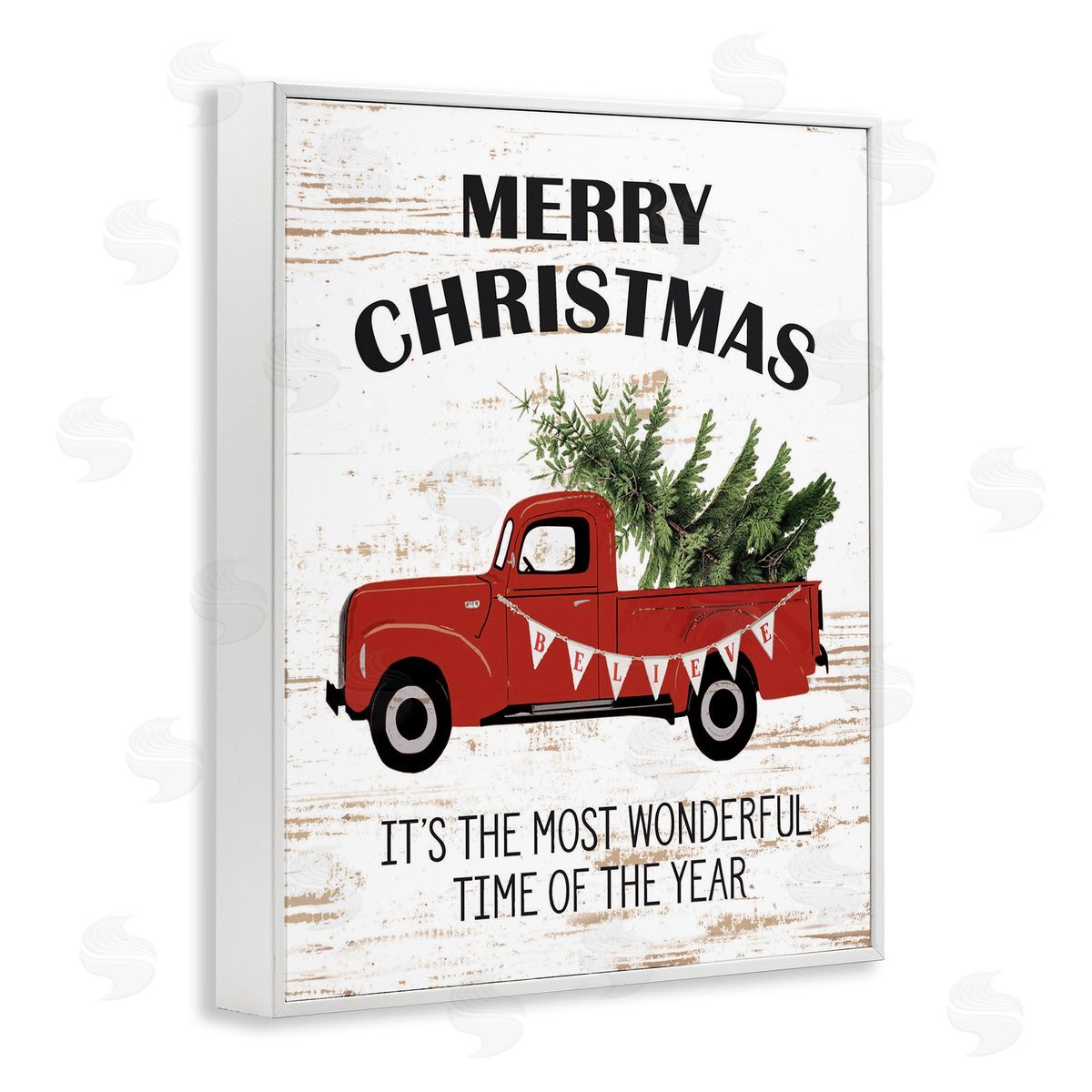 Christmas Most Wonderful Time Vintage Truck White Frame Print Wall Art, Home Decor by Lettered and Lined
