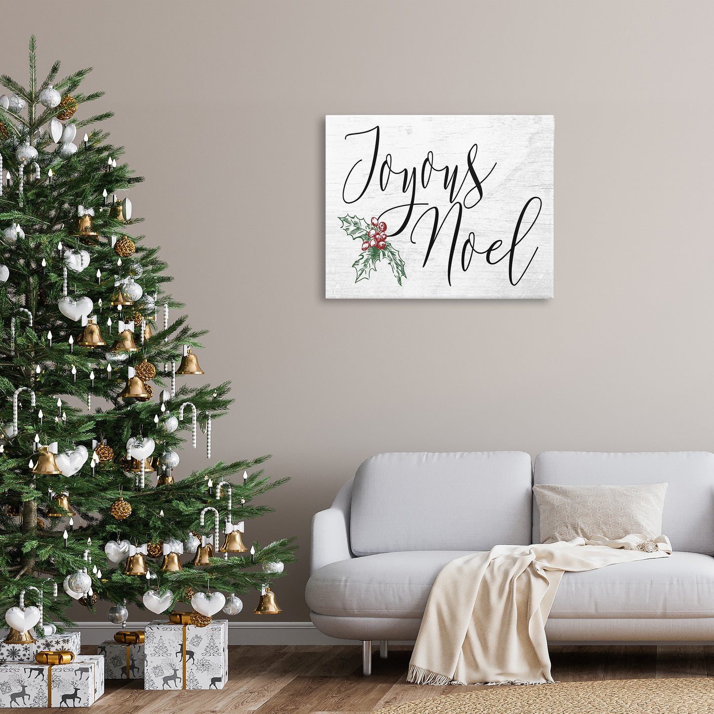 Joyous Noel Christmas Botanicals Canvas Wall Art in Room, Home Decor by Stupell Studio