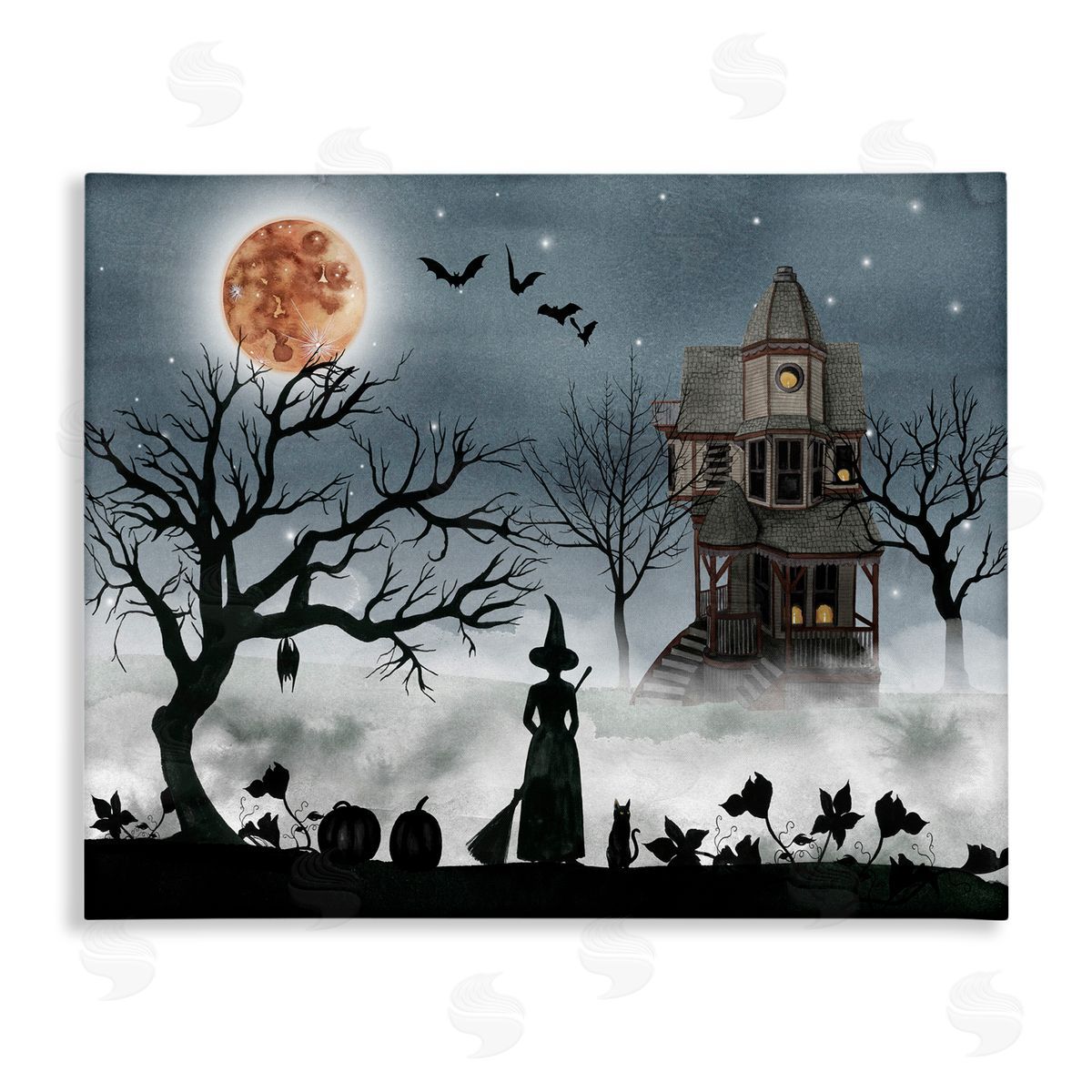 Witch & Haunted House Scene Canvas Wall Art, Home Decor by Grace Popp