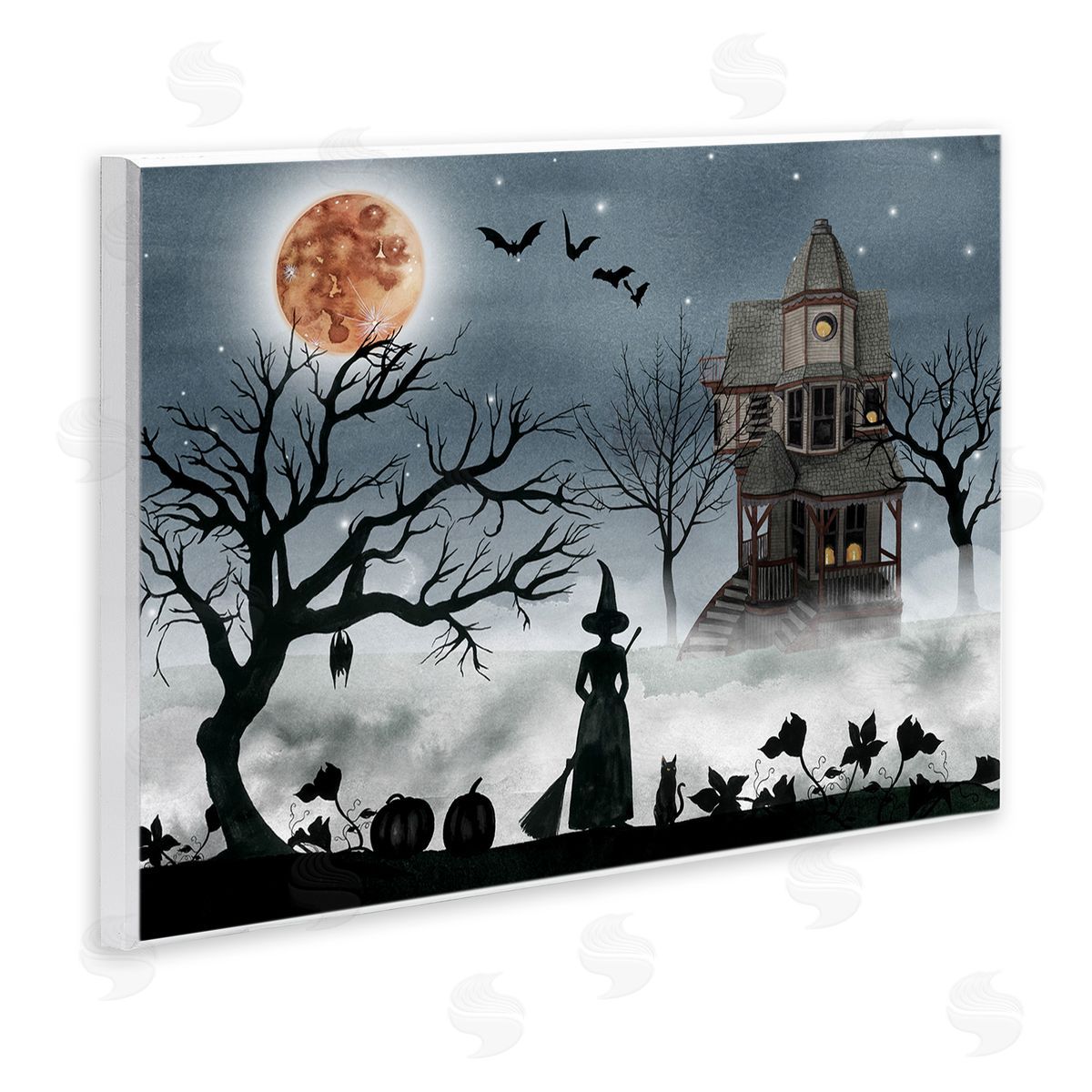 Witch & Haunted House Scene Wood Plaque Wall Art, Home Decor by Grace Popp