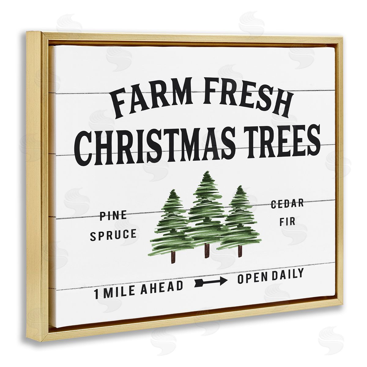 White Farmhouse Christmas Tree Sign Gold Floating Frame Canvas Wall Art, Home Decor by Lettered and Lined