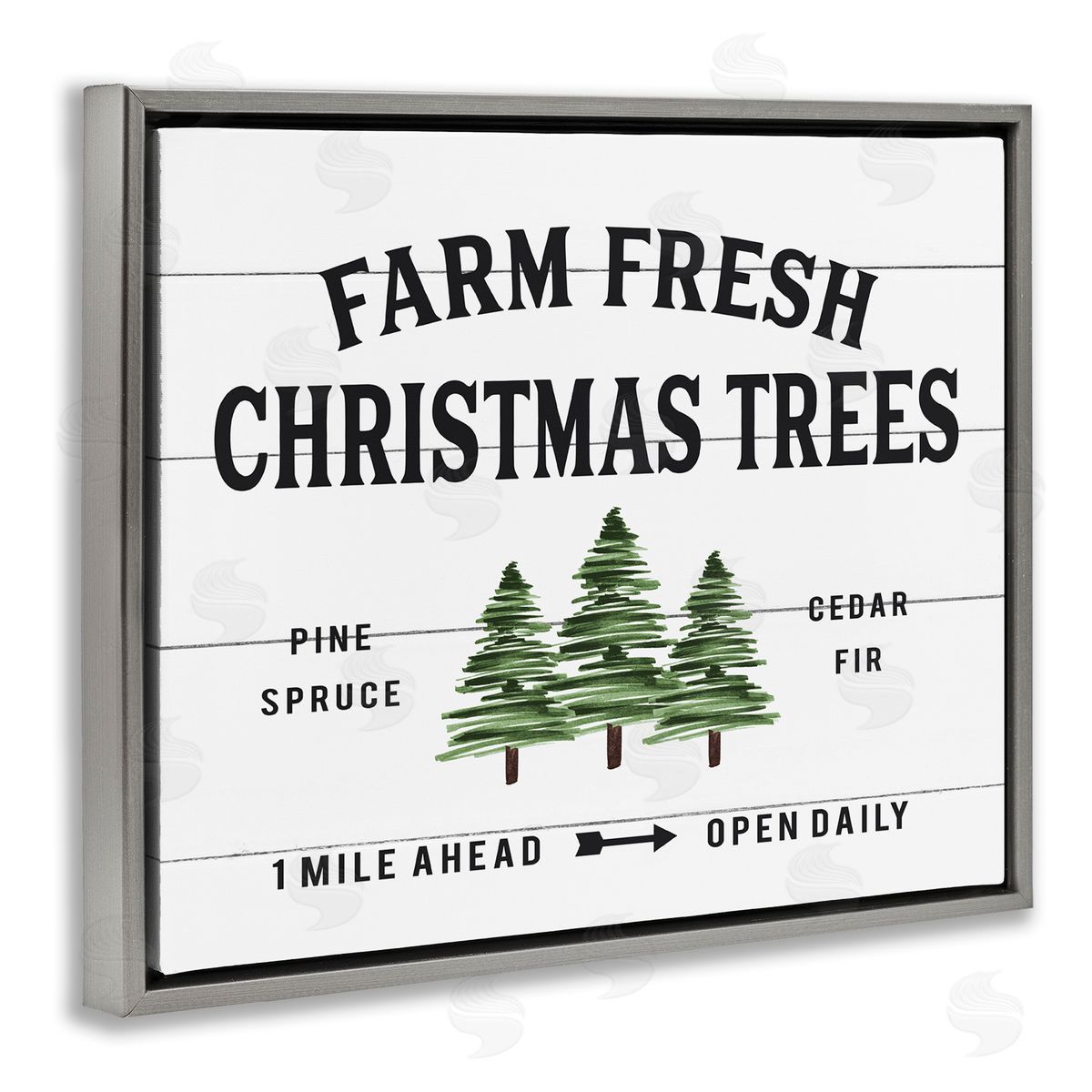 White Farmhouse Christmas Tree Sign Grey Floating Frame Canvas Wall Art, Home Decor by Lettered and Lined