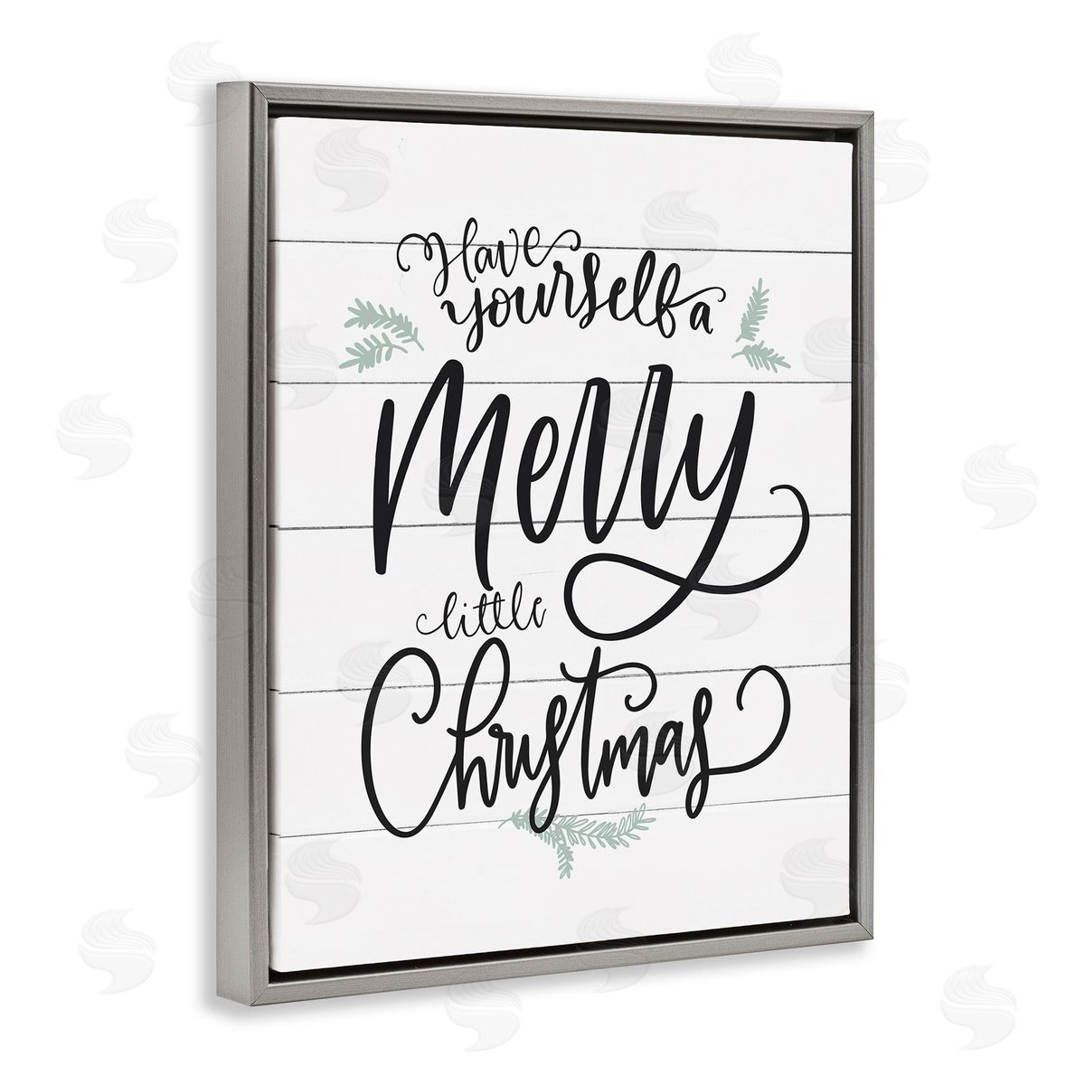 Merry Little Christmas Planked Phrase Grey Floating Frame Canvas Wall Art, Home Decor by Lettered and Lined
