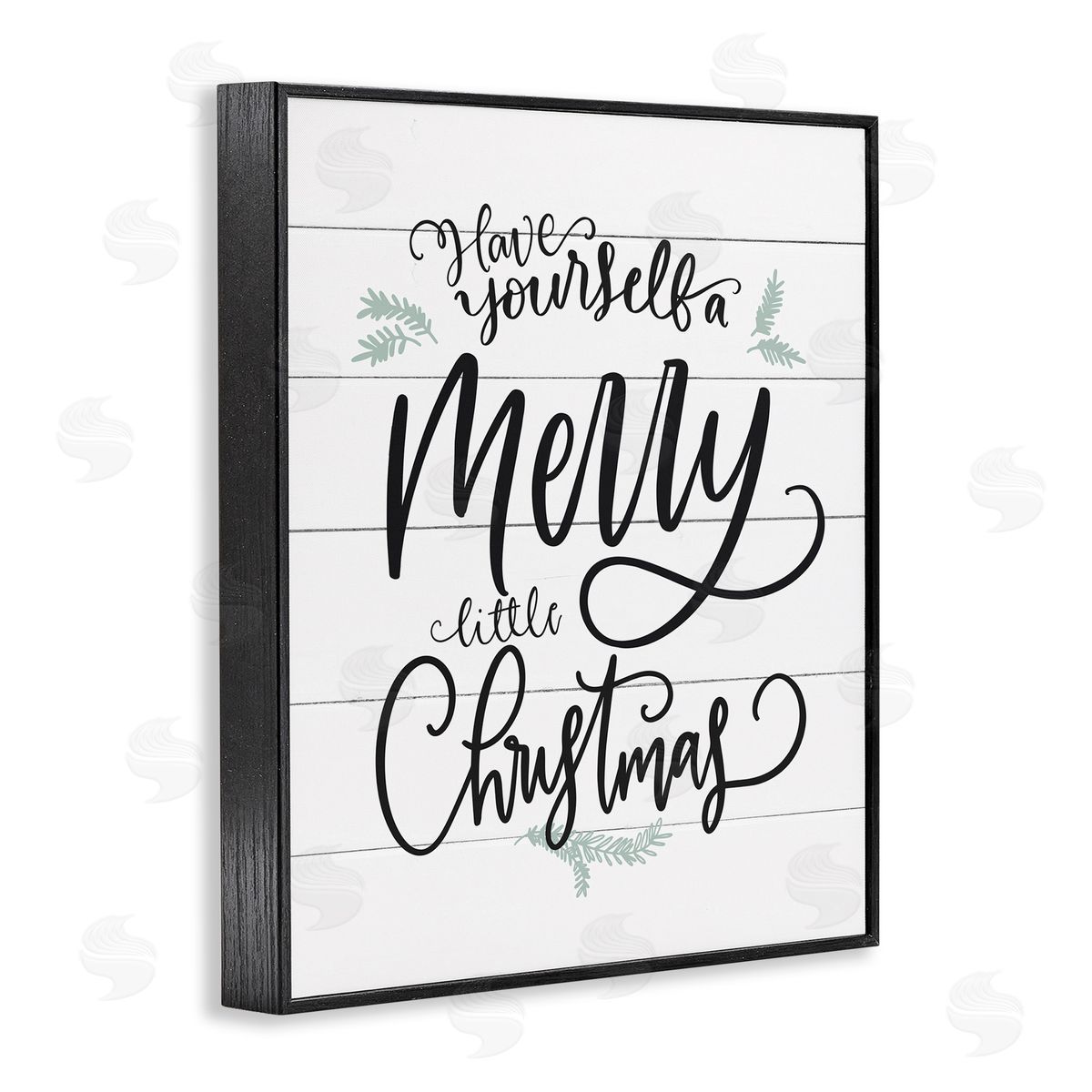 Merry Little Christmas Planked Phrase Black Frame Print Wall Art, Home Decor by Lettered and Lined