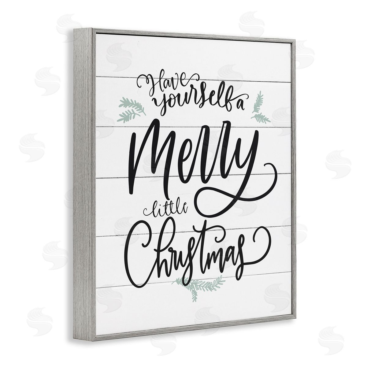 Merry Little Christmas Planked Phrase Grey Frame Print Wall Art, Home Decor by Lettered and Lined