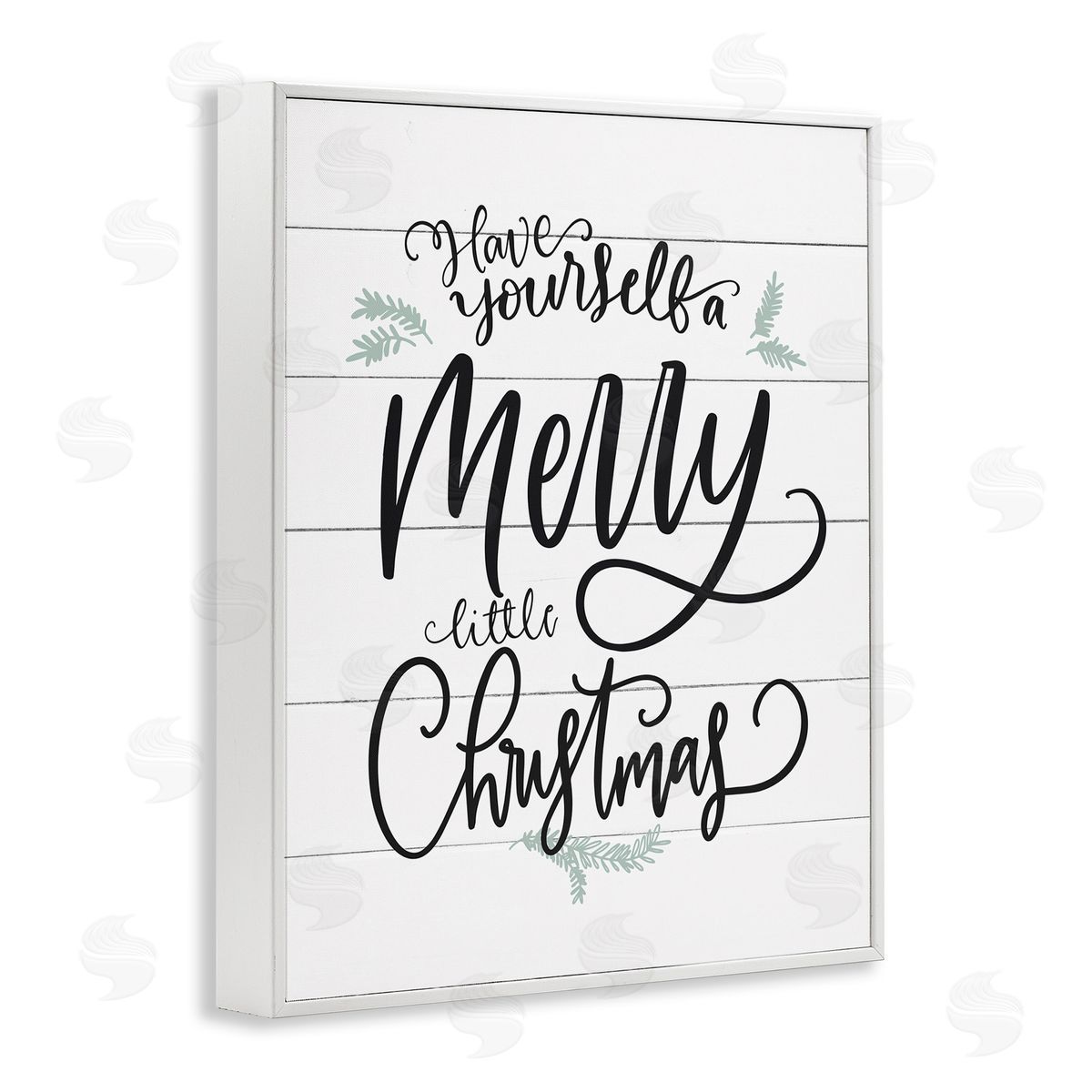 Merry Little Christmas Planked Phrase White Frame Print Wall Art, Home Decor by Lettered and Lined