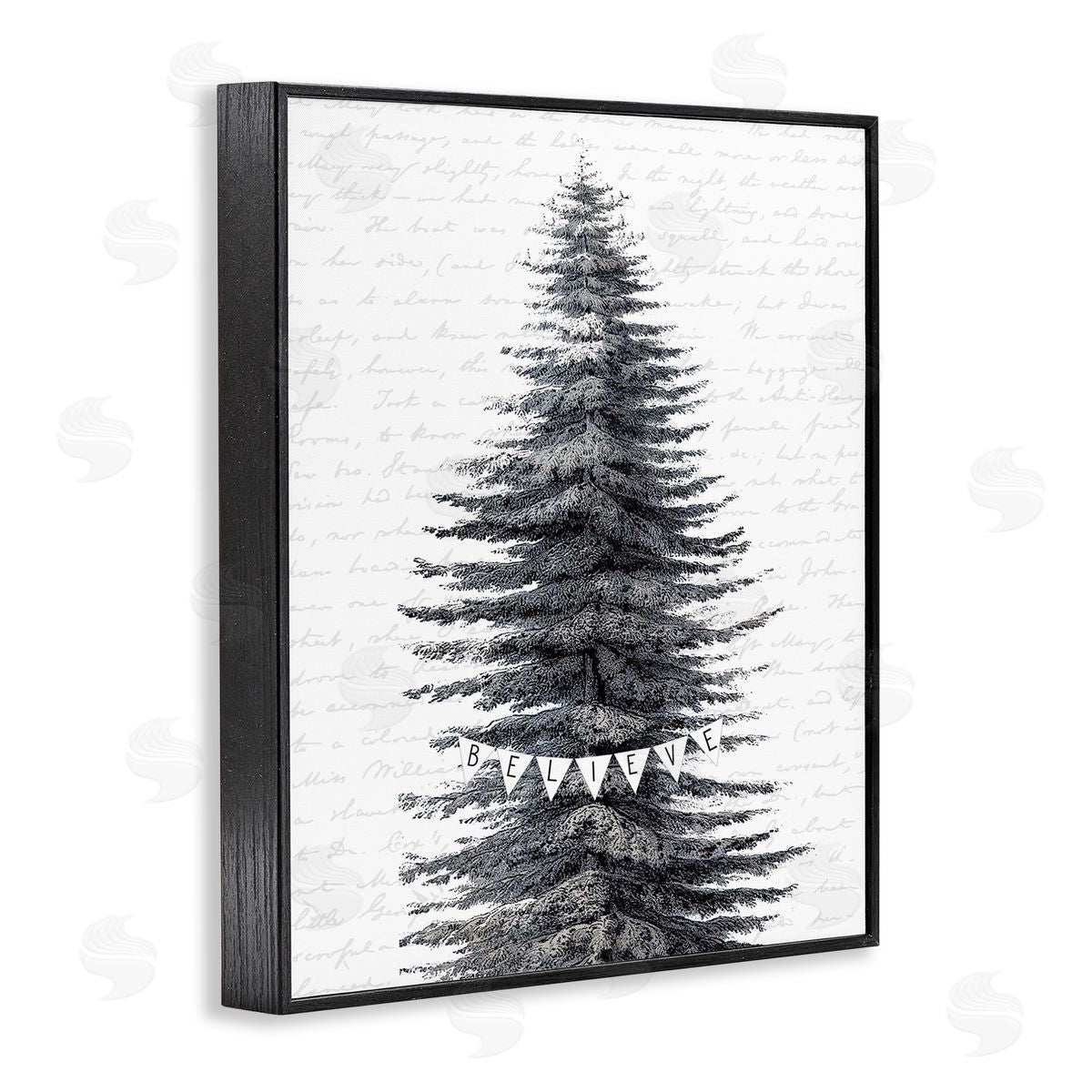 Snow Dusted Christmas Tree Black Frame Print Wall Art, Home Decor by Lettered and Lined