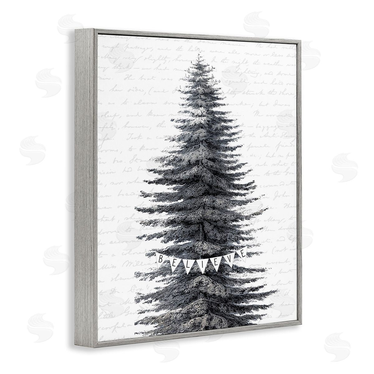 Snow Dusted Christmas Tree Grey Frame Print Wall Art, Home Decor by Lettered and Lined