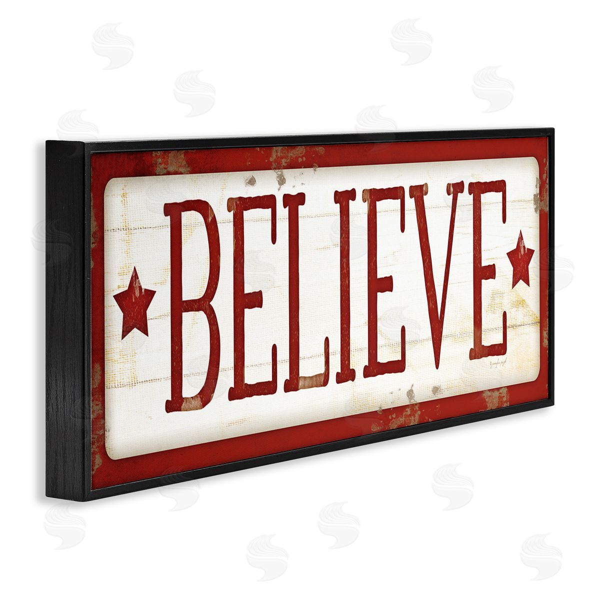 Believe Red Christmas Phrase Black Frame Print Wall Art, Home Decor by Jennifer Pugh