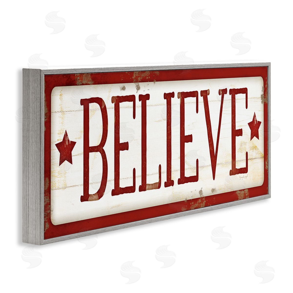 Believe Red Christmas Phrase Grey Frame Print Wall Art, Home Decor by Jennifer Pugh
