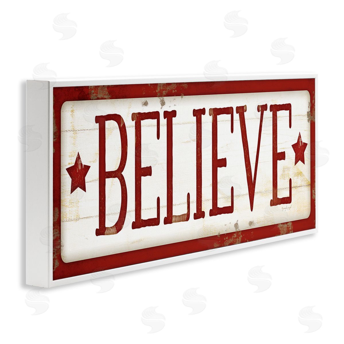 Believe Red Christmas Phrase White Frame Print Wall Art, Home Decor by Jennifer Pugh