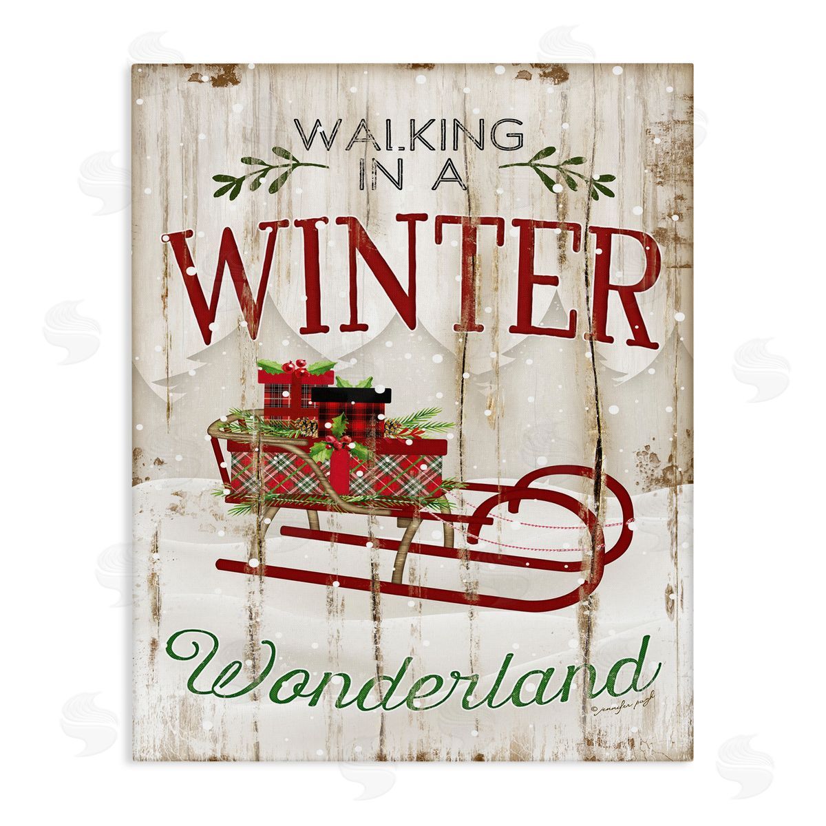 Rustic Winter Wonderland Sleigh Canvas Wall Art, Home Decor by Jennifer Pugh