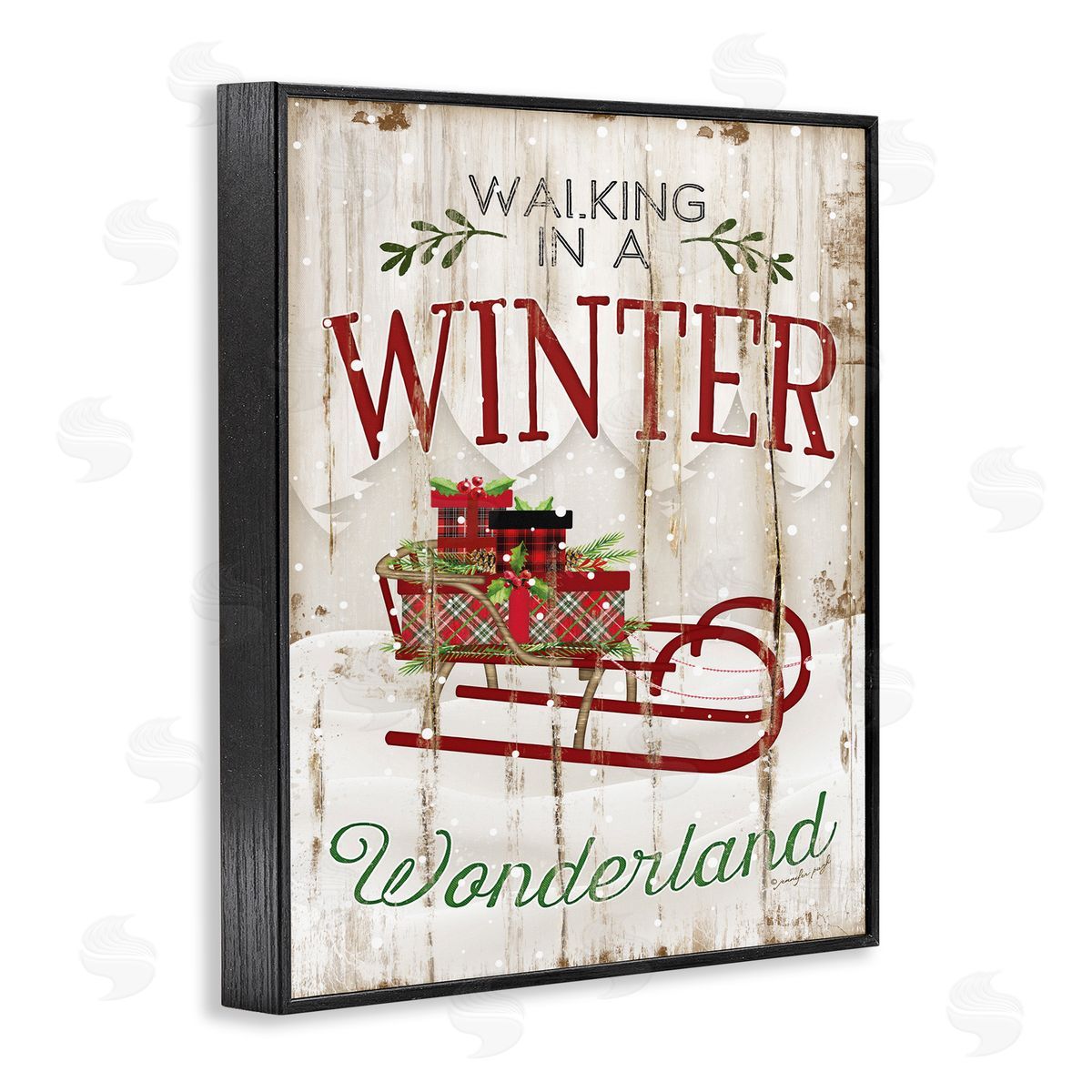 Rustic Winter Wonderland Sleigh Black Frame Print Wall Art, Home Decor by Jennifer Pugh