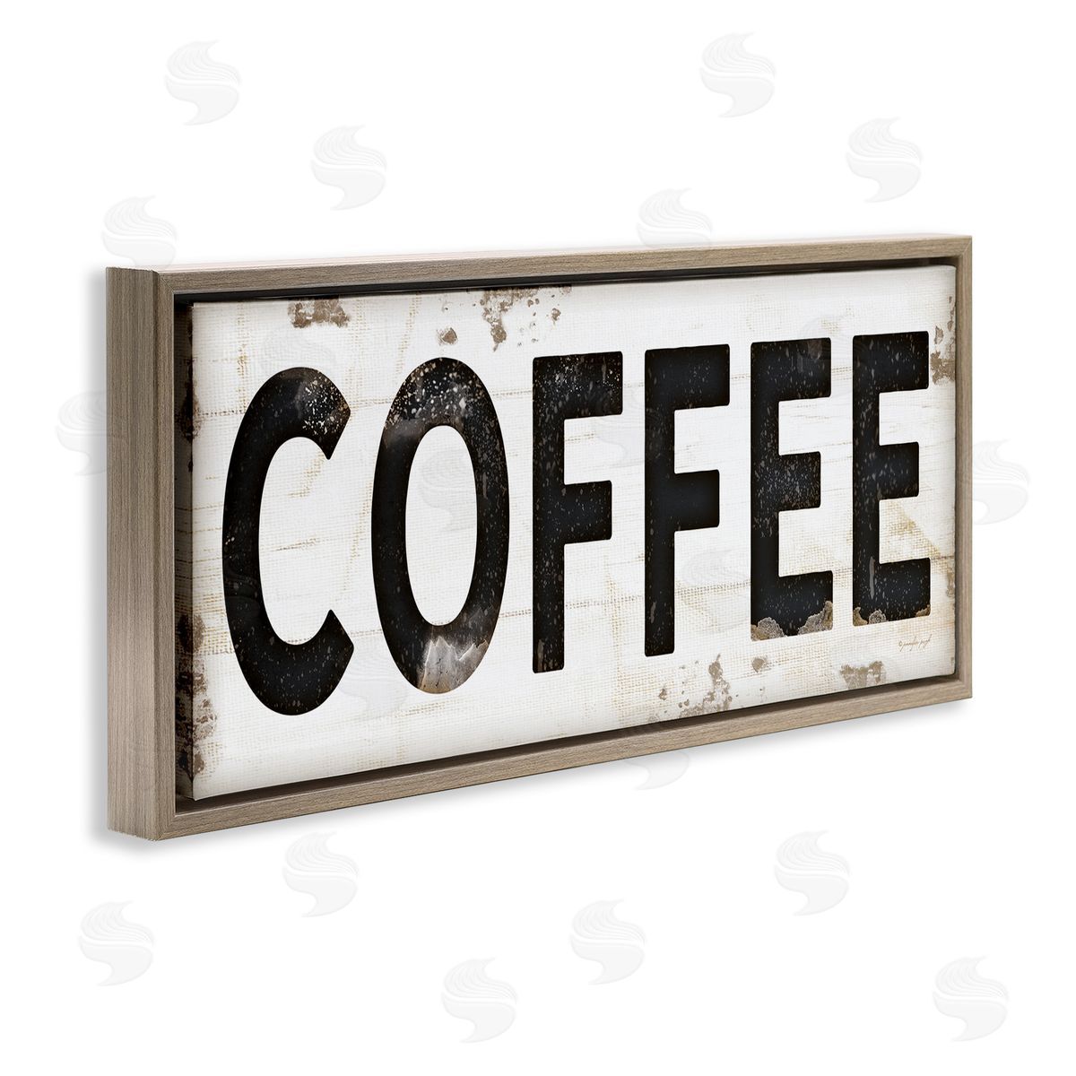 Coffee Typography Vintage Sign Brown Floating Frame Canvas Wall Art, Home Decor by Jennifer Pugh