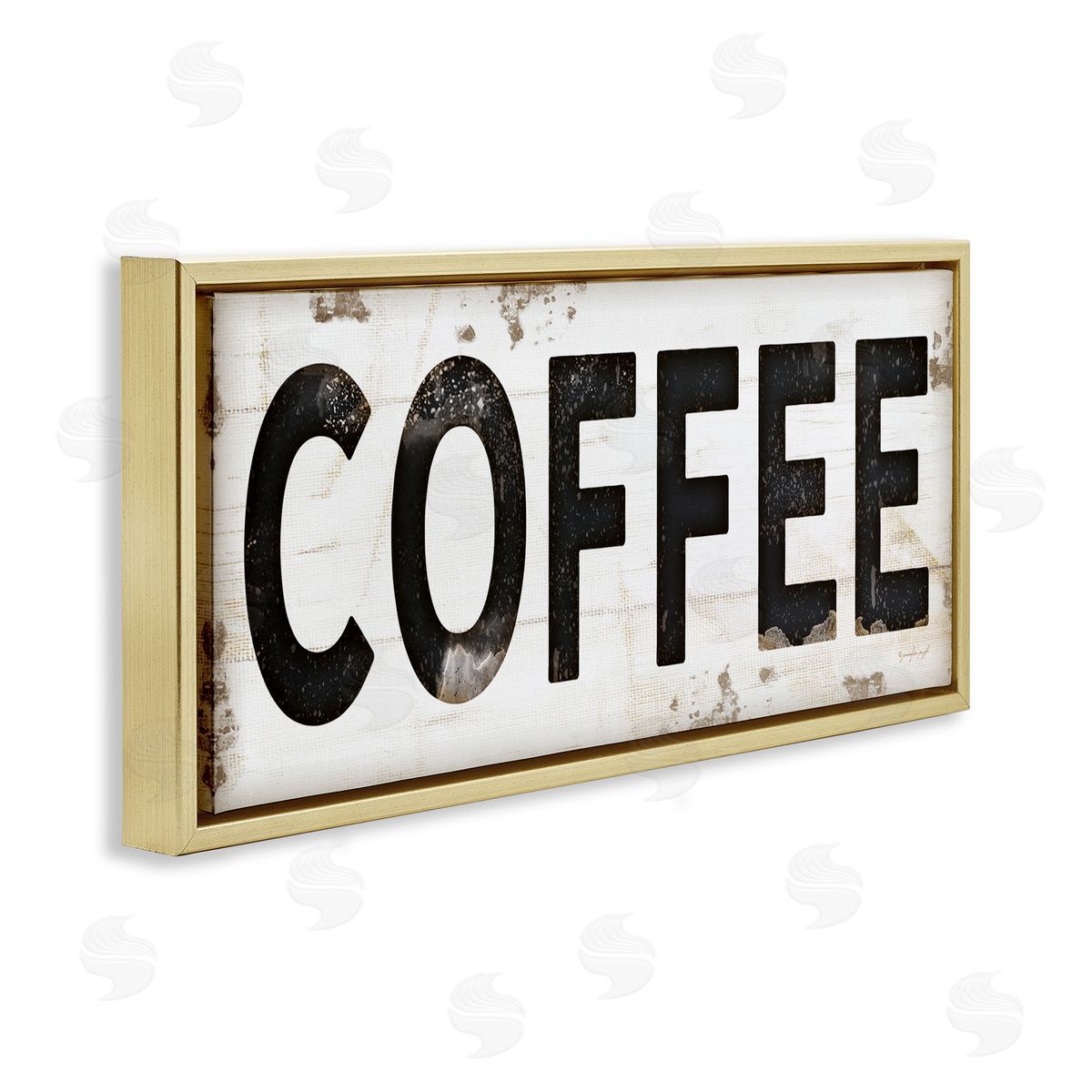 Coffee Typography Vintage Sign Gold Floating Frame Canvas Wall Art, Home Decor by Jennifer Pugh