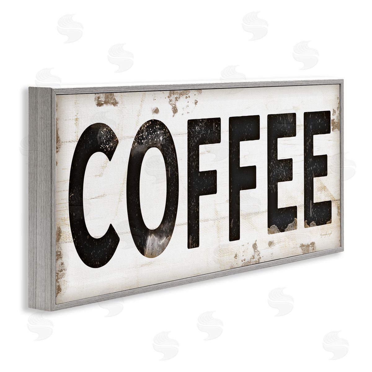 Coffee Typography Vintage Sign Grey Frame Print Wall Art, Home Decor by Jennifer Pugh