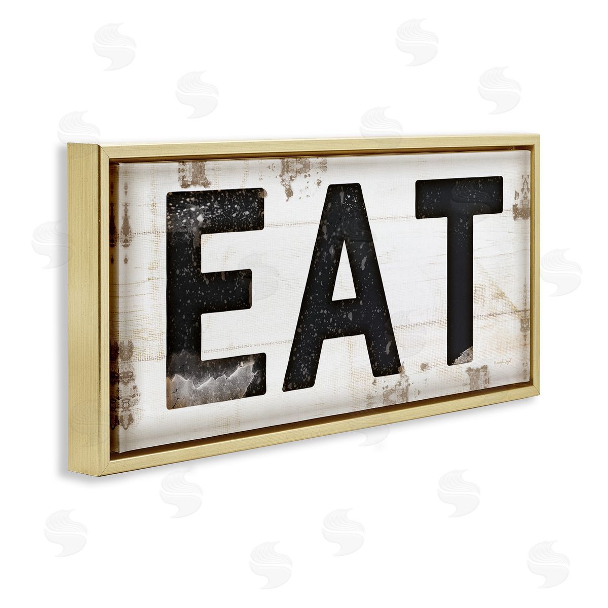 Eat Typography Vintage Sign Gold Floating Frame Canvas Wall Art, Home Decor by Jennifer Pugh