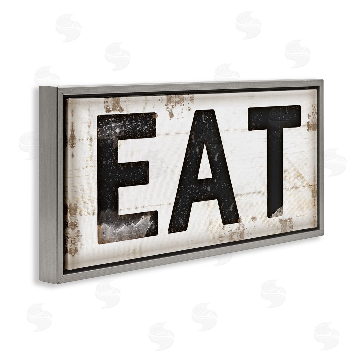 Eat Typography Vintage Sign Grey Floating Frame Canvas Wall Art, Home Decor by Jennifer Pugh