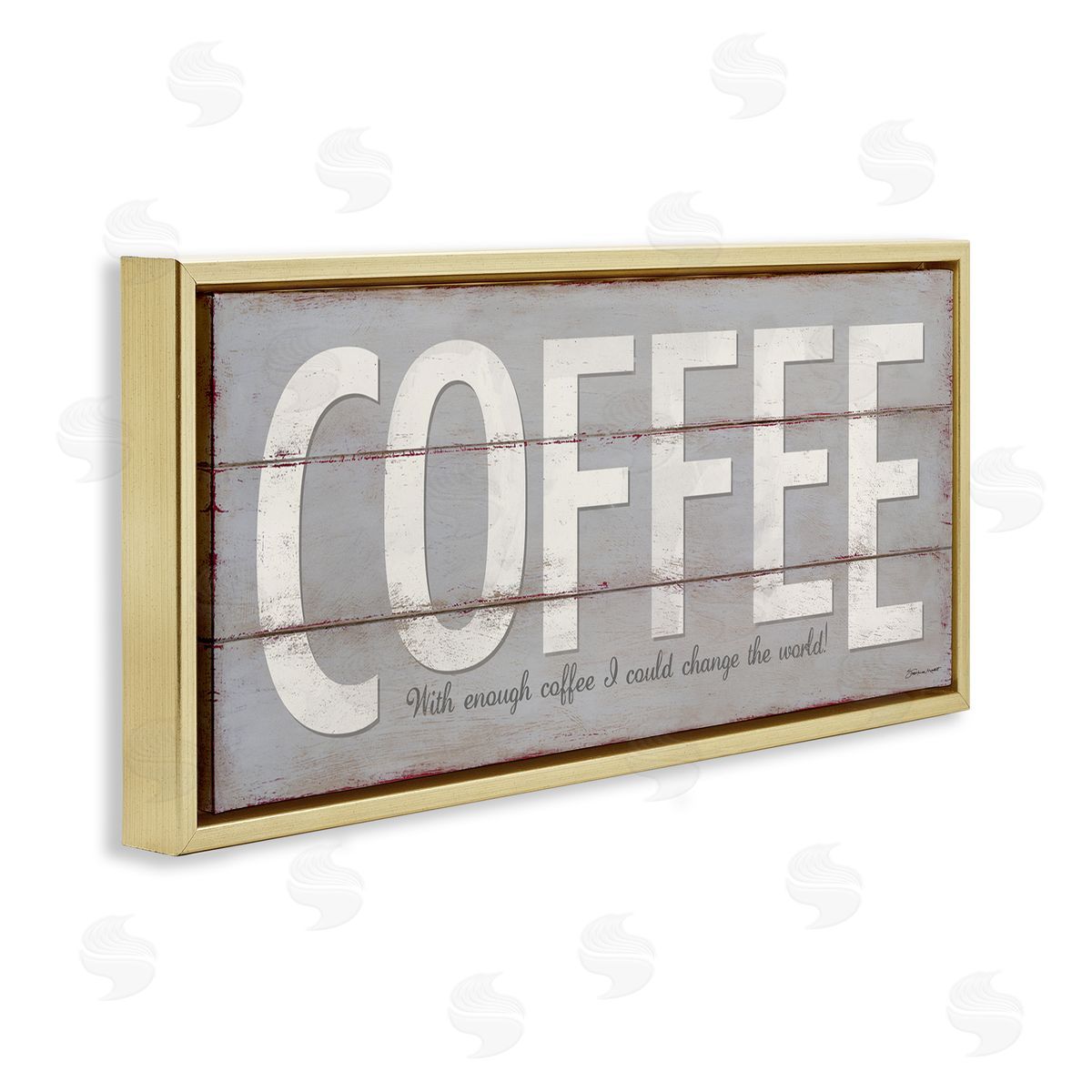 Sassy Coffee Change The World Gold Floating Frame Canvas Wall Art, Home Decor by Stephanie Workman Marrott