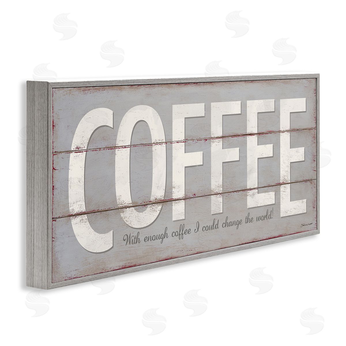 Sassy Coffee Change The World Grey Frame Print Wall Art, Home Decor by Stephanie Workman Marrott