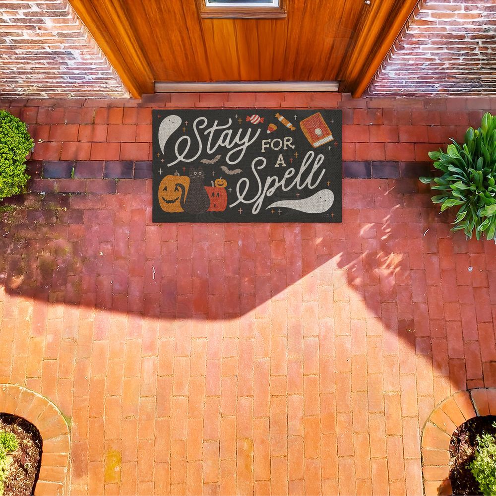 Laura Marshall Stay for a Spell Halloween  Outdoor Faux Sisal Door Mat