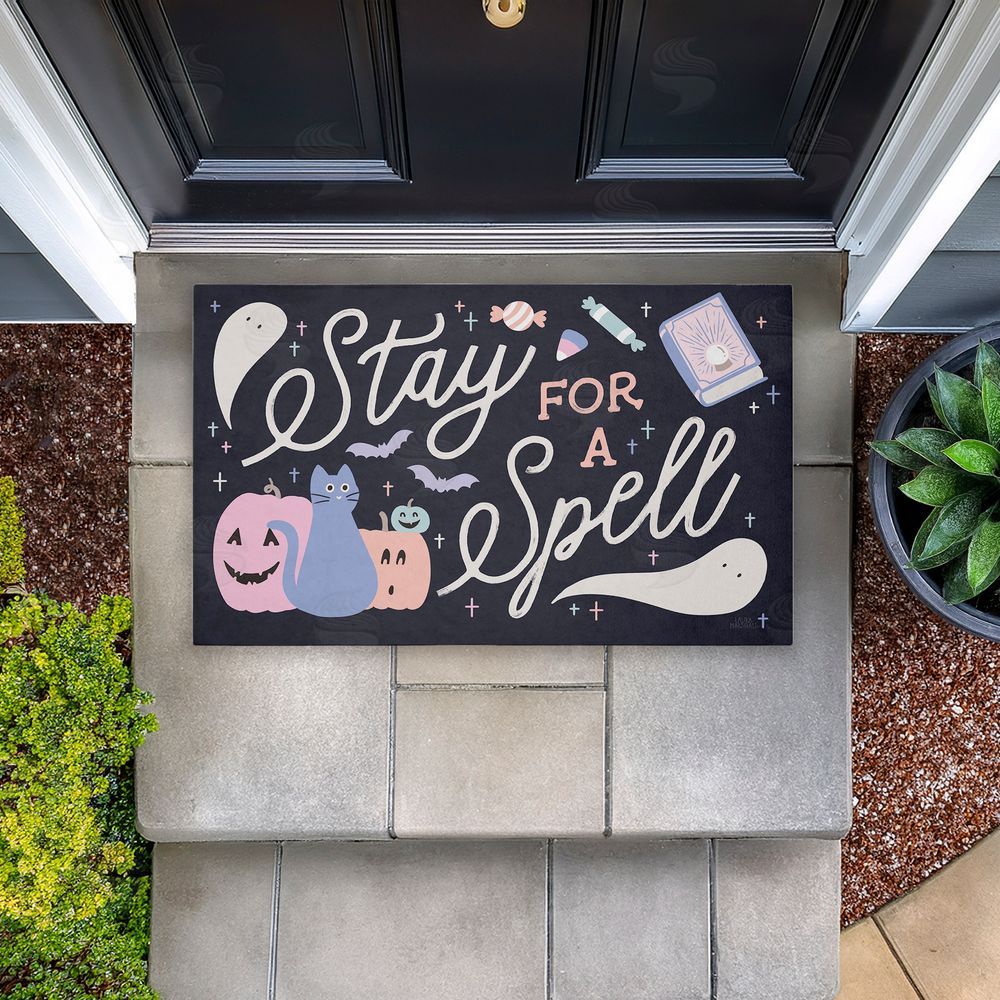 Laura Marshall Stay for Spell Pastel Halloween Unwoven Outdoor Door Mat