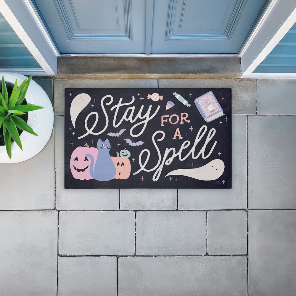Laura Marshall Stay for Spell Pastel Halloween Unwoven Outdoor Door Mat