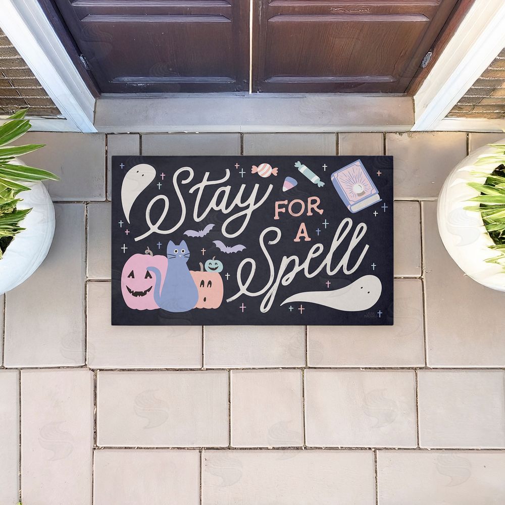 Laura Marshall Stay for Spell Pastel Halloween Unwoven Outdoor Door Mat