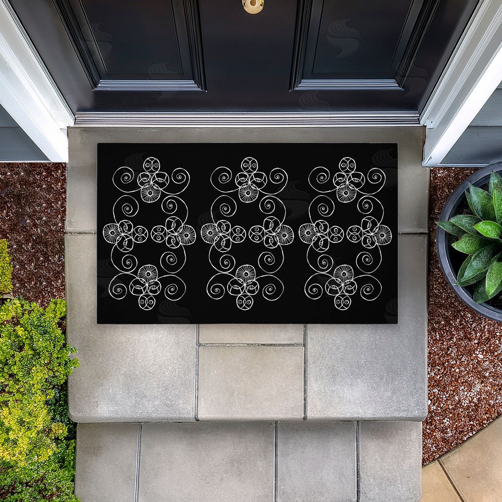 El Perkin Symmetrical Spirals on Black Unwoven Outdoor Door Mat