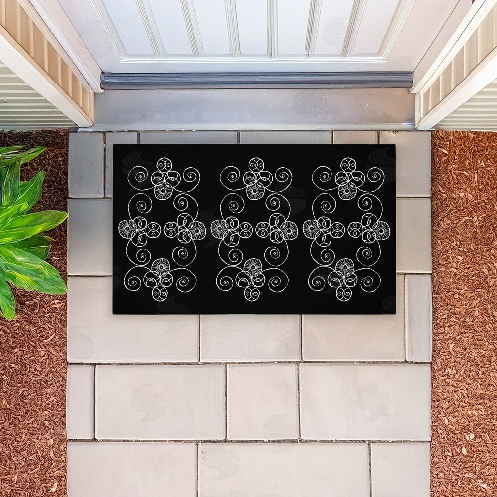 El Perkin Symmetrical Spirals on Black Unwoven Outdoor Door Mat