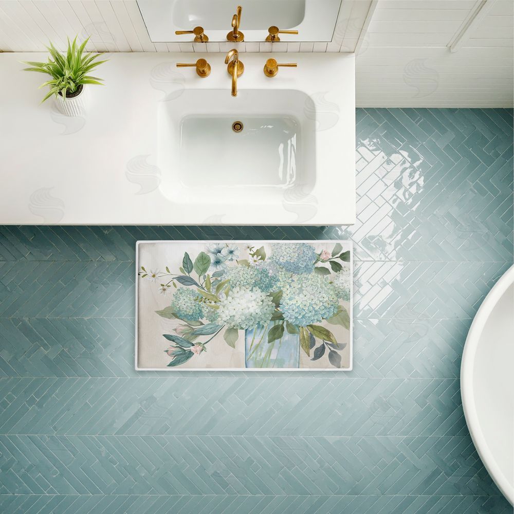Nan Blue Hydrangeas Galore Plush Bathroom Floor Mat