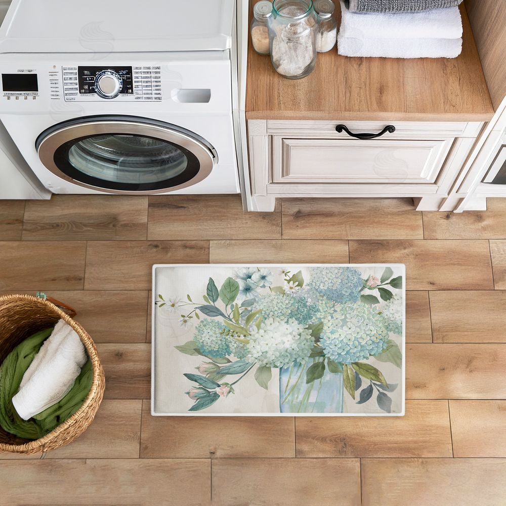 Nan Blue Hydrangeas Galore Plush Bathroom Floor Mat