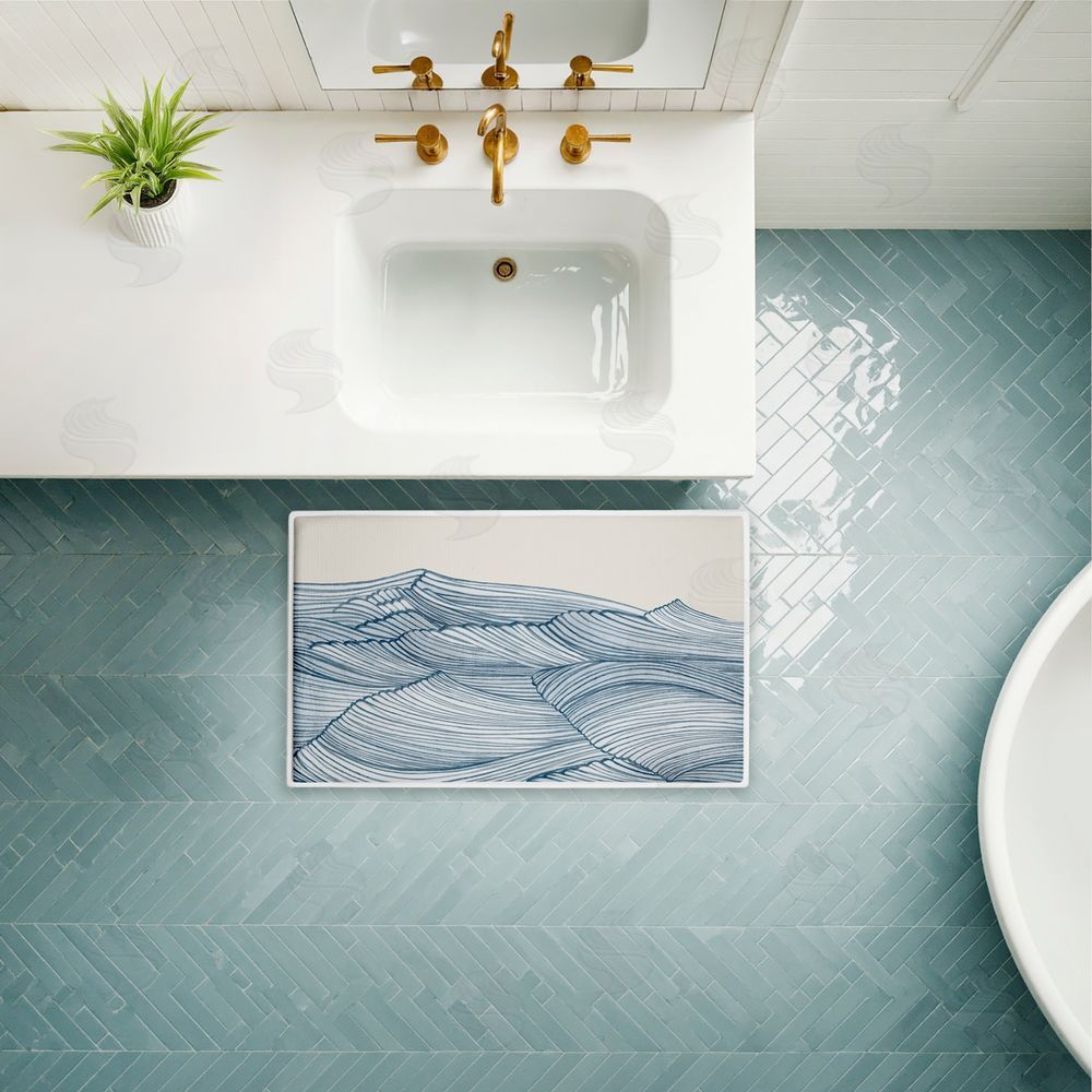 Emma Peal Lines Of Sea Waves Plush Bathroom Floor Mat