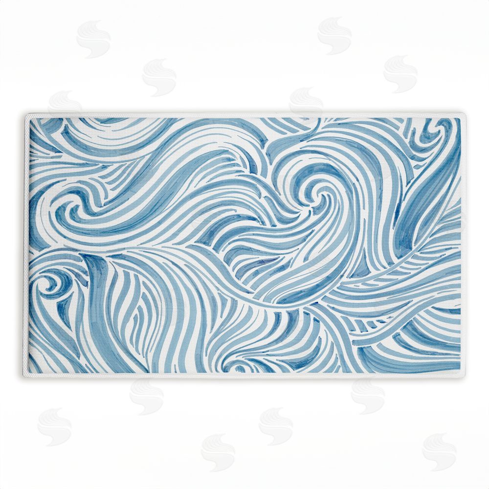 Emma Peal Blue Sea Scrolls Pattern Plush Bathroom Floor Mat
