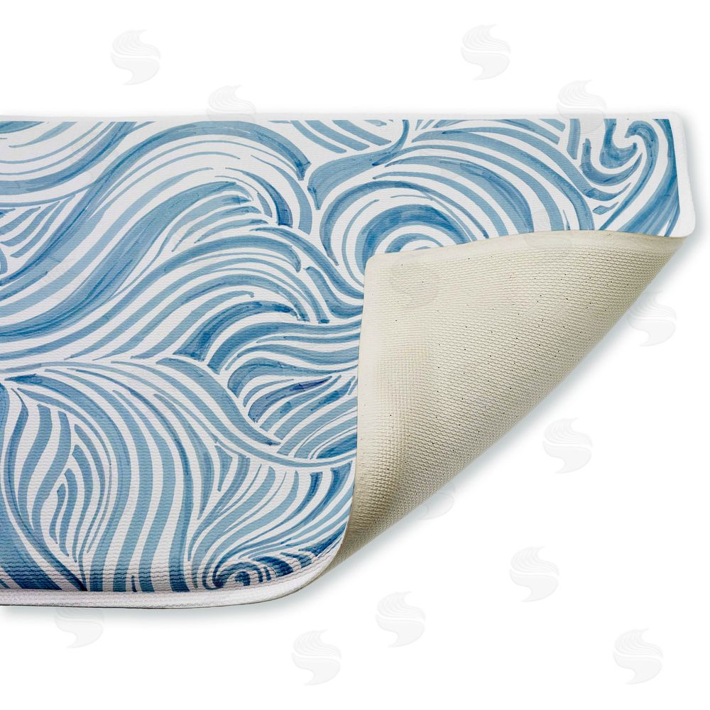 Emma Peal Blue Sea Scrolls Pattern Plush Bathroom Floor Mat